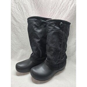 Crocs CLAIRE Women's Size 7 Black Insulated Waterproof Rain Snow Pull On BOOTS